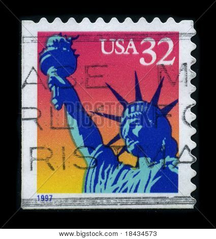 USA-cca 1997: razítko věnované Socha svobody (svoboda přinášející světlo světu) je