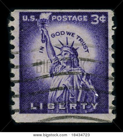 USA-cca 1954: razítko věnované Socha svobody (svoboda přinášející světlo světu) je