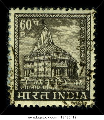 Indien-CIRCA 1970:A stempel trykt i Indien viser billede af The Simons Temple ligger i Annas 