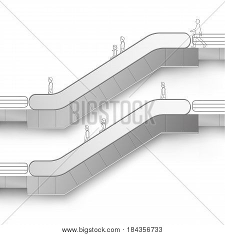 Vector Modern Escalator with Place for Advertising Side view Isolated on White Background