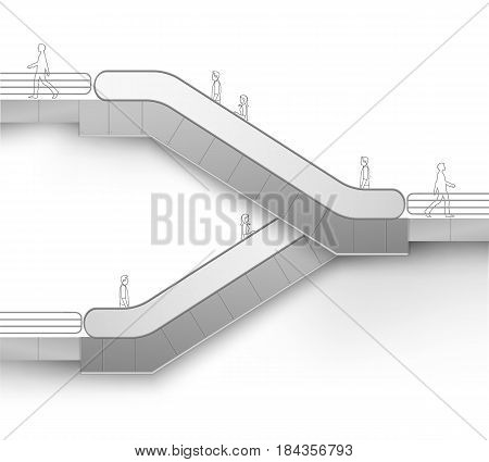 Vector Modern Escalator with Place for Advertising Side view Isolated on White Background