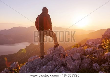 Hiking in famous Lycian Way in the Turkey. Backpacker in the trail.