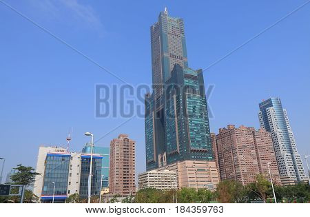 Downtown contemporary skyscraper cityscape in Kaohsiung Taiwan