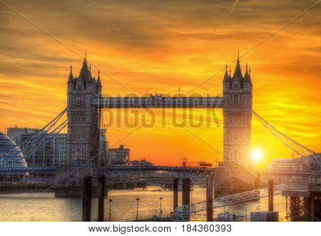 London tower Bridge in sunset light. London is one of the most beautiful historical and modern city in the world.