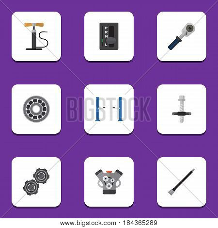 Flat Workshop Set Of Pipeline, Auto Jack, Automatic Transmission And Other Vector Objects. Also Includes Pipeline, Transmission, Lifting Elements.