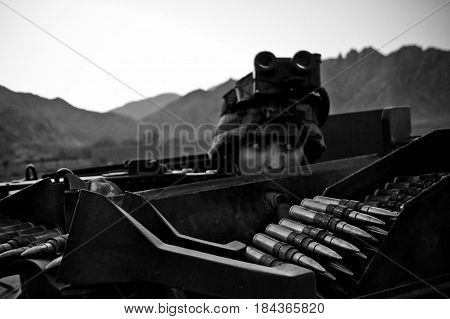 Kabul Afghanistan- circa 2011. Legionnaire of the French Foreign Legion in his combat post during a combat mission in Afghanistan.