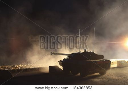 France the training center of a foreign legion - circa 2011. AMX-10 tank belonging to the 1st Cavalry Regiment of the French Foreign Legion during night training firing.