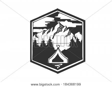 Camping, Forest Camp , Hand Drawn t Shirt Print. Hand Drawn Typographic emblem, Vector Illustration for you project.