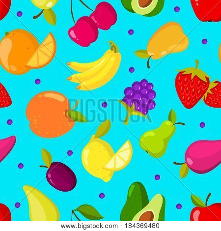 Summer tropical fruits vector seamless background. Pattern with exotic fruits, illustration of summer nature fruit