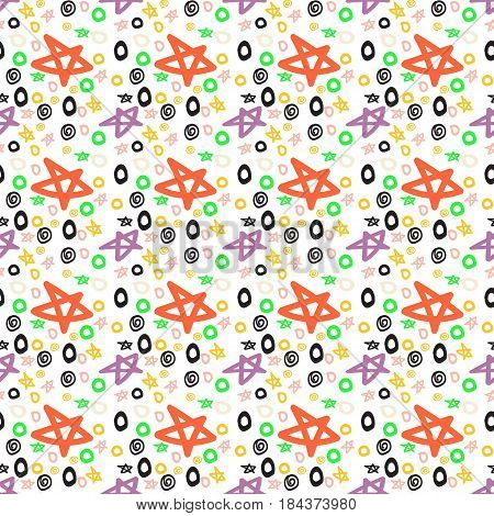 seamless pattern with srars and circles, colorful stars on white background