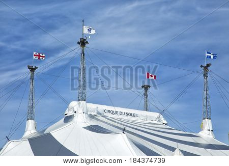 MONTREAL, CANADA - April 23, 2017: Tent of the new show of Cirque du Soleil, Canadian entertainment company. It is the largest theatrical producer in the world. Based in Montreal, Quebec, Canada
