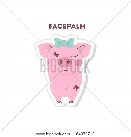 Cute facepalm pig. Isolated emoji on white background.