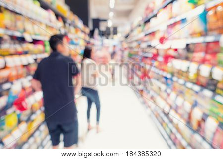 Shopping in supermarket store., Business concept, Blurred scene.