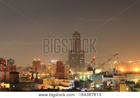 Kaohsiung downtown night cityscape in Kaohsiung Taiwan
