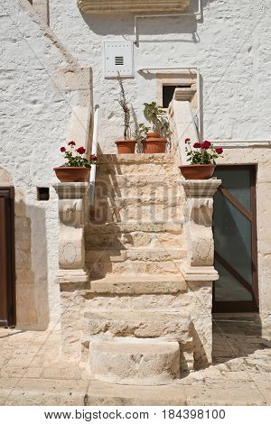Characteristic alleyway of Locorotondo. Puglia. Southern Italy.