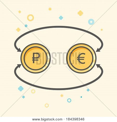 Simple Business and  Finance Vector Flat Icon. Currency exchange between euro and rubles. Flat style icon. 