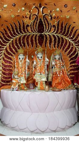 Hindu Gods Rama with His wife Sita & Brother Laxmana with Colorful background