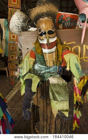 Mask And Costume Phi Ta Khon Of Ghost Festival Also Known As Bun Pha Wet For People Visit At Phi Ta