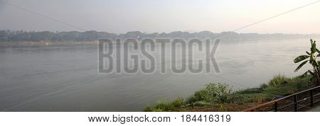 View Landscape And Flowing Of Water In Mae Khong River In Morning Time At Chiang Khan