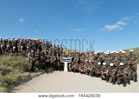 Normandy France - May 5 2011. A regiment of foreign legionaries of the French foreign legion during a memorable photo session.