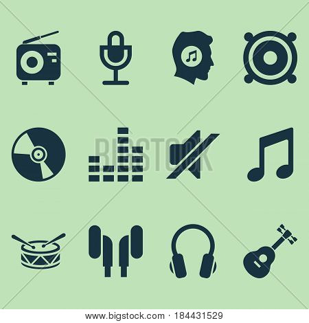 Music Icons Set. Collection Of Silence, Cd, Barrel And Other Elements. Also Includes Symbols Such As Controlling, Meloman, Speaker.