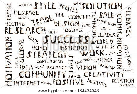 Black dressed people forming words collage on white background