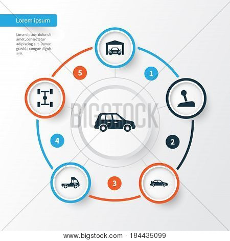 Car Icons Set. Collection Of Crossover, Stick, Wheelbase And Other Elements. Also Includes Symbols Such As Automobile, Lever, Stick.