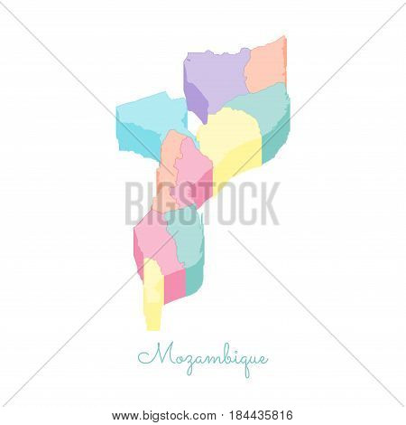 Mozambique Region Map: Colorful Isometric Top View. Detailed Map Of Mozambique Regions. Vector Illus