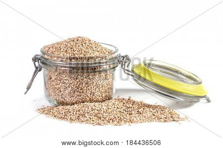 sesame seeds over white background