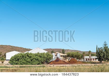 BONNIEVALE SOUTH AFRICA - MARCH 26 2017: Waste from a winery include biodegradable solids namely stems skins and seeds are used to make compost