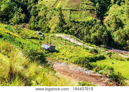 Simple countryside houses in highlands of Huehuetenango, Guatemala, Central America