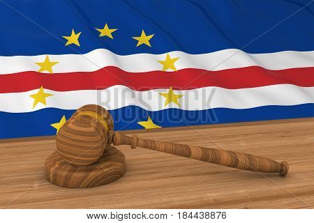 Cabo Verdean Law Concept - Flag Of Cape Verde Behind Judge's Gavel 3D Illustration