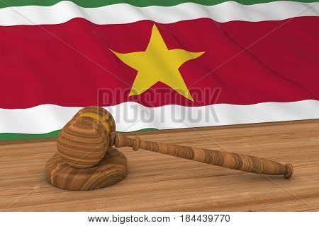 Surinamese Law Concept - Flag Of Suriname Behind Judge's Gavel 3D Illustration
