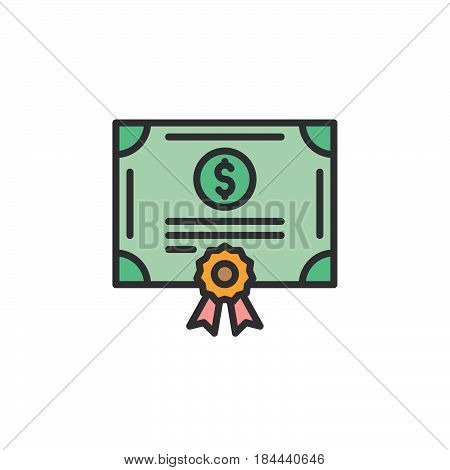 Stock share certificate line icon filled outline vector sign linear colorful pictogram isolated on white. Bonds securities symbol logo illustration