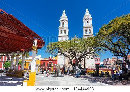Cathedral And Plaza In Campeche, Mexico