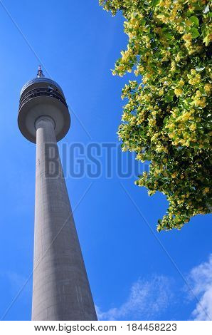 MUNICH, GERMANY - JUNE 12 : Tower of stadium of the Olympiapark in Munich, Germany, is an Olympic Park which was constructed for the 1972 Summer Olympics on June 12 2010, munich Germany