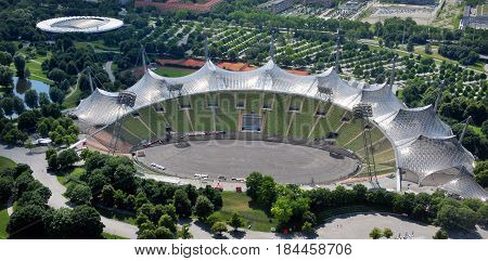 MUNICH - GERMANY JUNE 12 Stadium of the Olympiapark in Munich, Germany, is an Olympic Park which was constructed for the 1972 Summer Olympics on June 12 201, munich germany