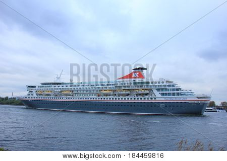 Velsen The Netherlands - April 27th 2017: Balmoral Fred Olsen Cruise Lines in North Sea Canal towards IJmuiden sealock