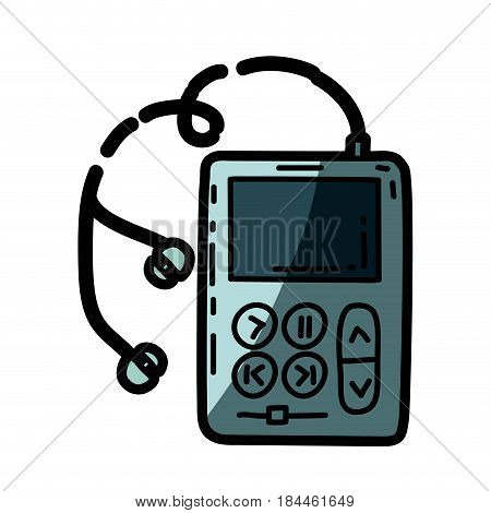 light colored hand drawn silhouette of portable music device with half shadow vector illustration