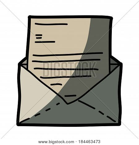 light colored hand drawn silhouette of envelope mail opened with half shadow vector illustration