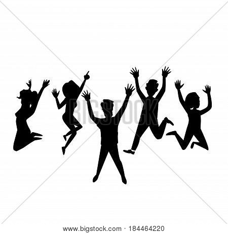 Happy group of people jumping on a white background. The concept of friendship, healthy lifestyle, success. Vector illustration in a flat style.