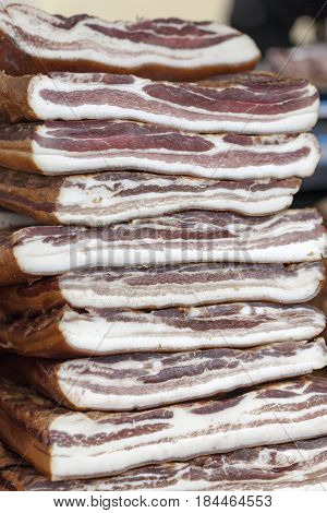 Home Made Smoked Bacon Cut Into Pieces