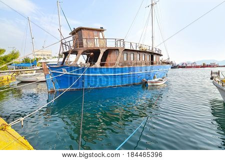old wooden boat at Eleusis port Greece