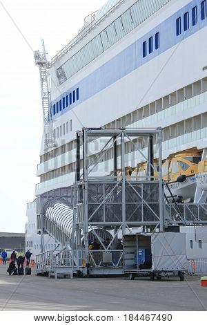 IJmuiden the Netherlands - April 30th 2017: Aida Sol passengers boarding the ship