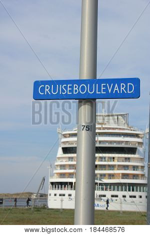 IJmuiden the Netherlands -April 30th 2017: Aida Sol at the Felison Cruise Terminal IJmuiden detail of ship