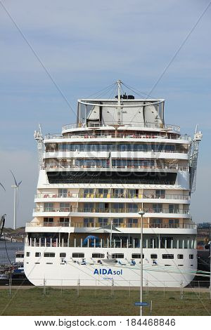 IJmuiden the Netherlands - April 30th 2017: Aida Sol docked at the Felison Cruise Terminal