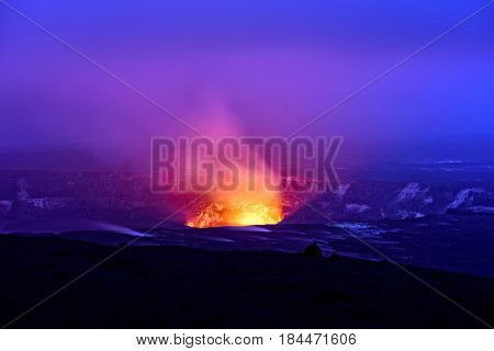 Halemaumau Crater On The Big Island Of Hawaii At Dusk.