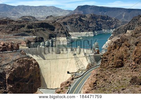 Areal View Of Hydroelectric Power Station Hoover Dam From Mike O'callaghan Pat Tillman Memorial Brid
