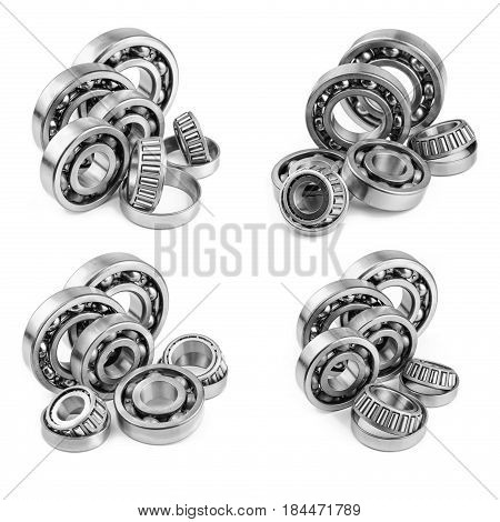 Bearings with shallow depth of field on a white background
