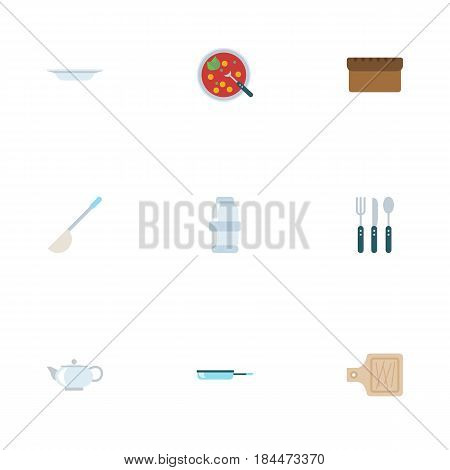 Flat Broth, Skillet, Spice And Other Vector Elements. Set Of Kitchen Flat Symbols Also Includes Frying, Cutting, Broth Objects.